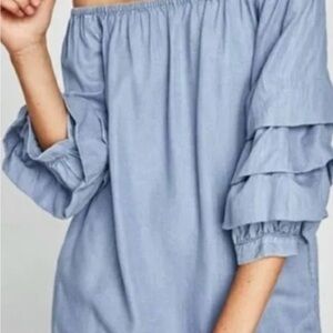 Zara Blue Off-Shoulder Ruffle Dress
